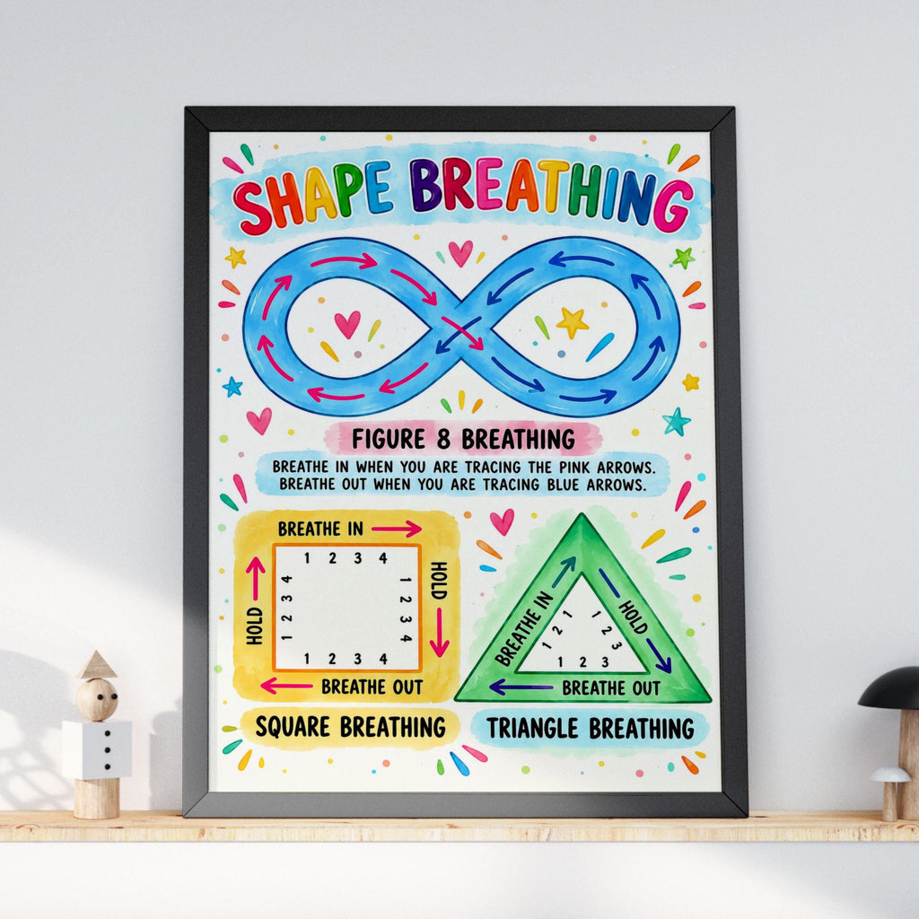 Shape Breathing Poster, Calming Corner Mindfulness Print, Classroom Wall Art, Kids Calm Down Chart