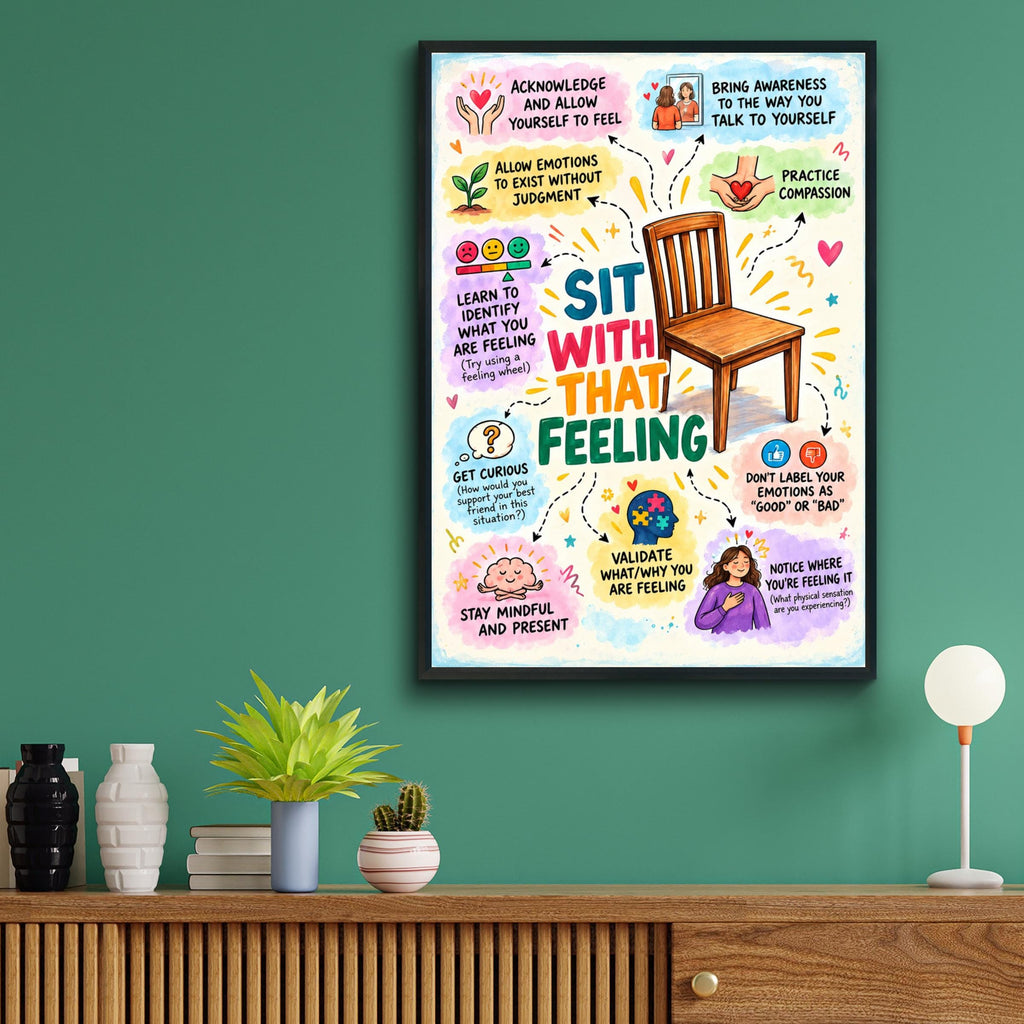 Sit With That Feeling Poster, Mental Health Wall Art, Therapy Office Print, Emotional Wellbeing