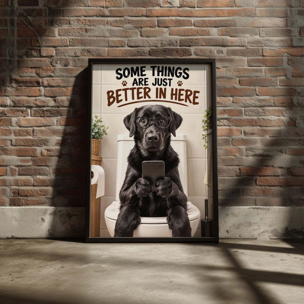 Funny Black Labrador Toilet Poster, Dog Bathroom Wall Art, Humorous Loo Print, Quirky WC Decor
