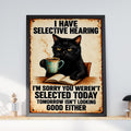 Funny Black Cat Poster, Selective Hearing Quote, Retro Tin Sign Style Wall Art, Coffee Lover Gift