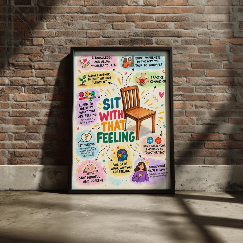 Sit With That Feeling Poster, Mental Health Wall Art, Therapy Office Print, Emotional Wellbeing