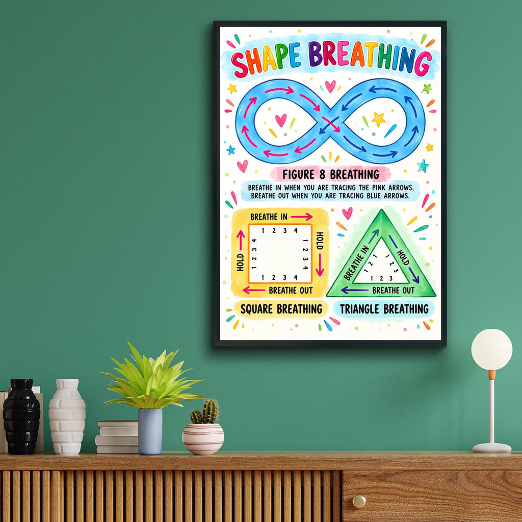 Shape Breathing Poster, Calming Corner Mindfulness Print, Classroom Wall Art, Kids Calm Down Chart