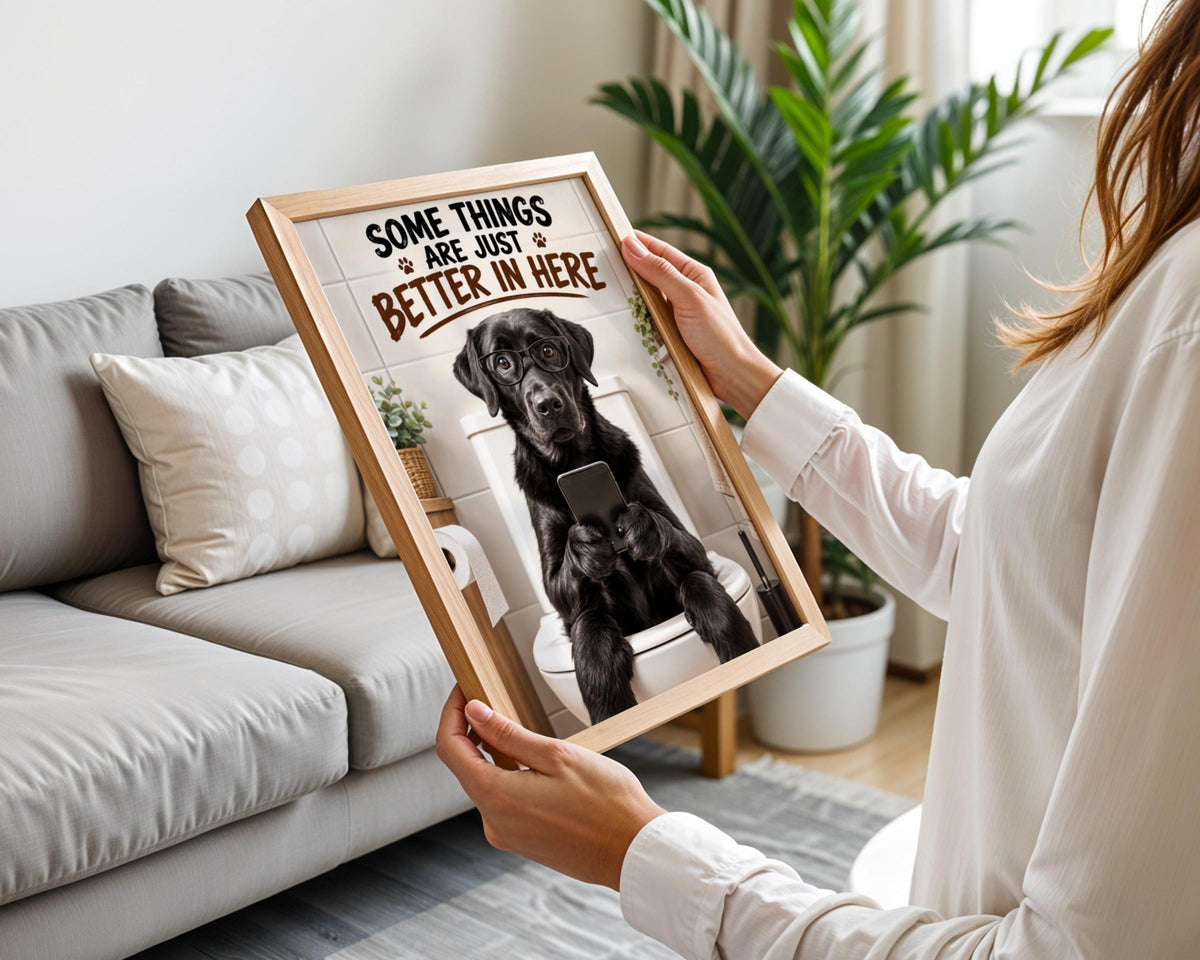 Funny Black Labrador Toilet Poster, Dog Bathroom Wall Art, Humorous Loo Print, Quirky WC Decor