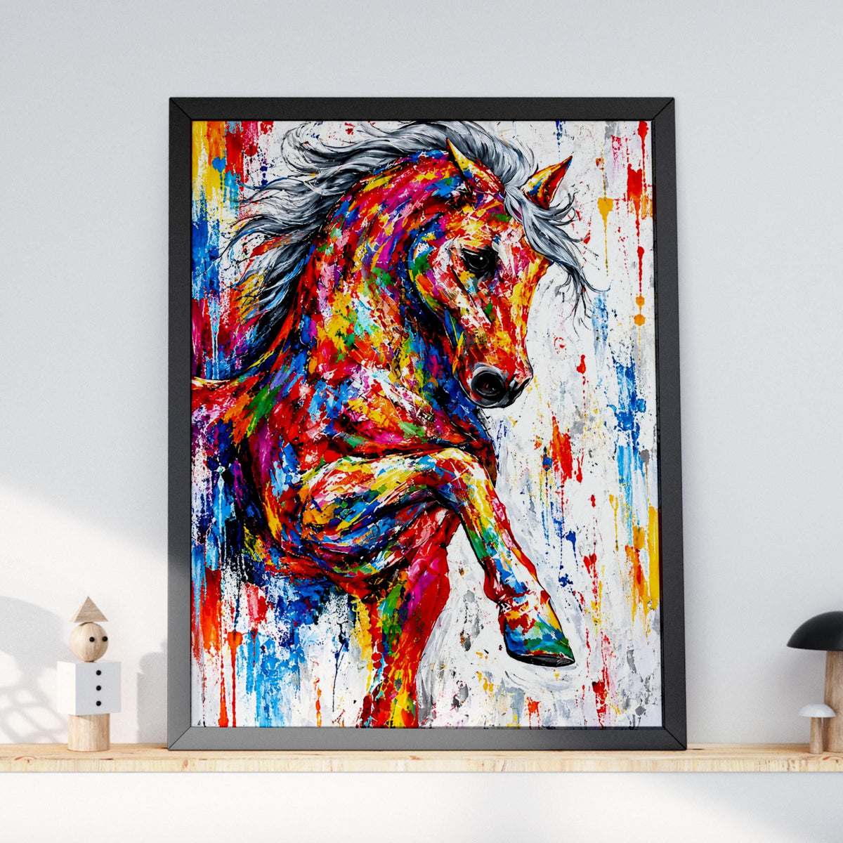 Colourful Horse Art Print, Abstract Equestrian Poster, Vibrant Paint Splatter Wall Decor