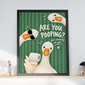 Funny Bathroom Wall Art, Goose Toilet Print, Quirky Geese Poster, Green Striped Loo Humour Decor