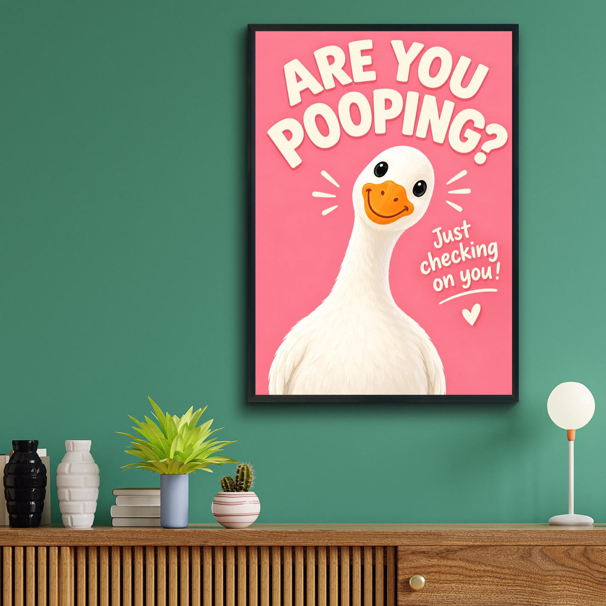 Funny Goose Bathroom Print, Are You Pooping Quote, Pink Toilet Humour Poster, Cute Loo Wall Art