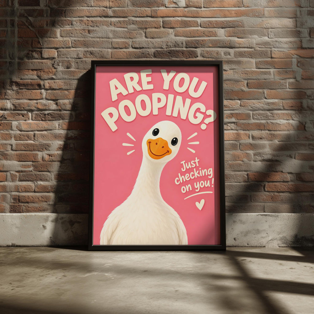 Funny Goose Bathroom Print, Are You Pooping Quote, Pink Toilet Humour Poster, Cute Loo Wall Art