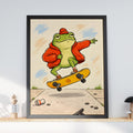 Skateboarding Frog Wall Art, Funny Animal Print, Cartoon Frog Poster, Quirky Kids Room Decor