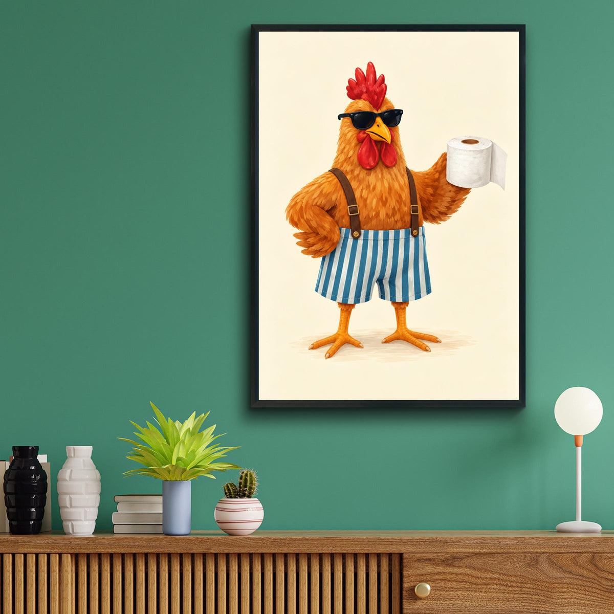 Funny Rooster Bathroom Wall Art, Toilet Roll Poster, Quirky Chicken Print, Humorous Loo Decor