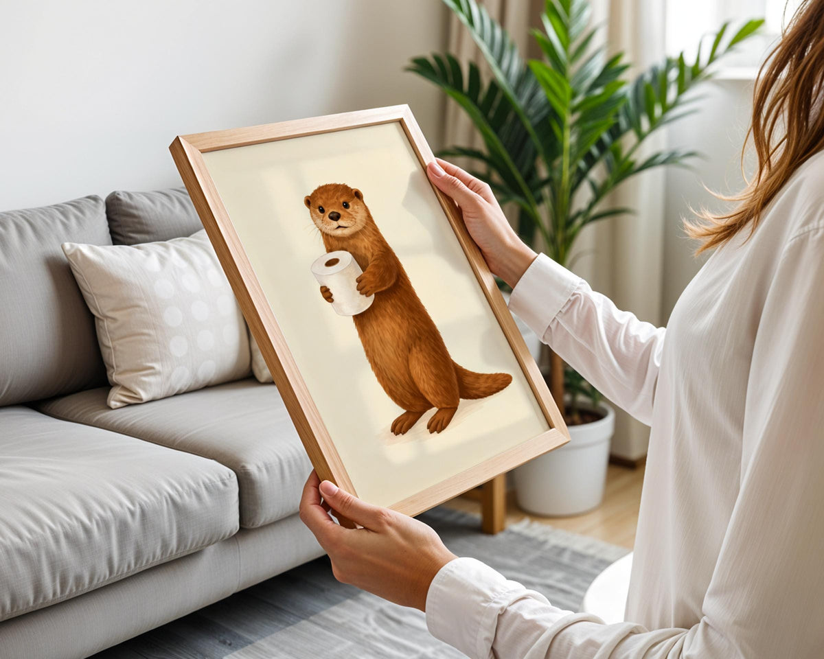 Funny Otter Toilet Roll Print, Bathroom Wall Art, Cute Animal Poster, Loo Humour Decor, Guest WC