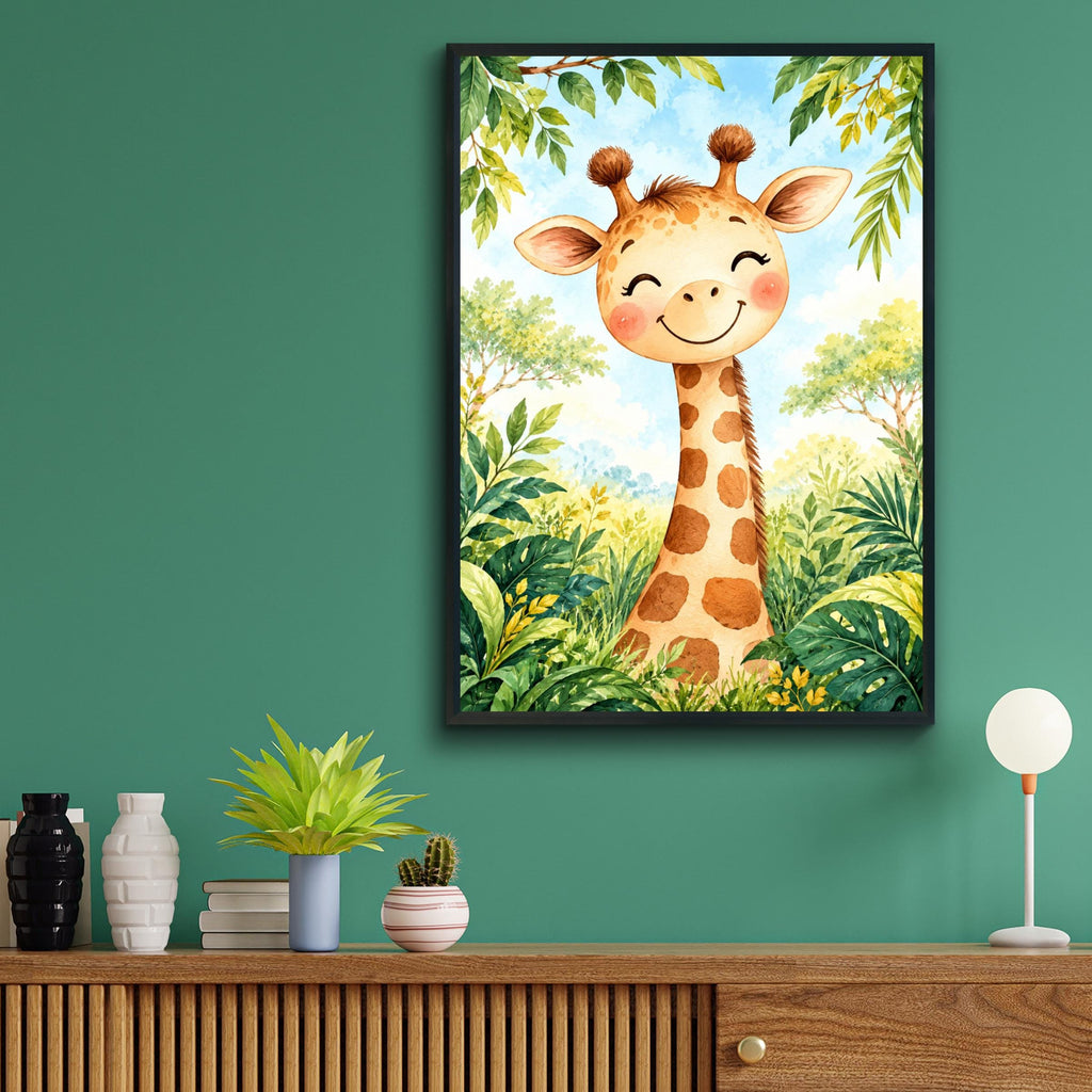 Baby Giraffe Nursery Art Print, Cute Jungle Animal Poster, Watercolour Safari Wall Decor for Kids