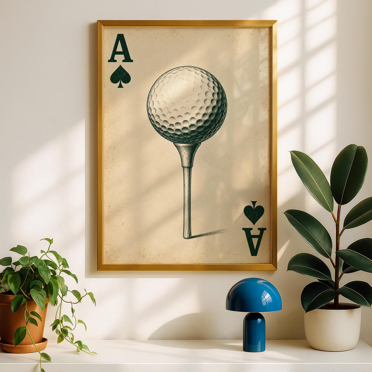 Ace of Spades Golf Ball Poster, Vintage Playing Card Art Print, Golfer Gift, Clubhouse Wall Decor