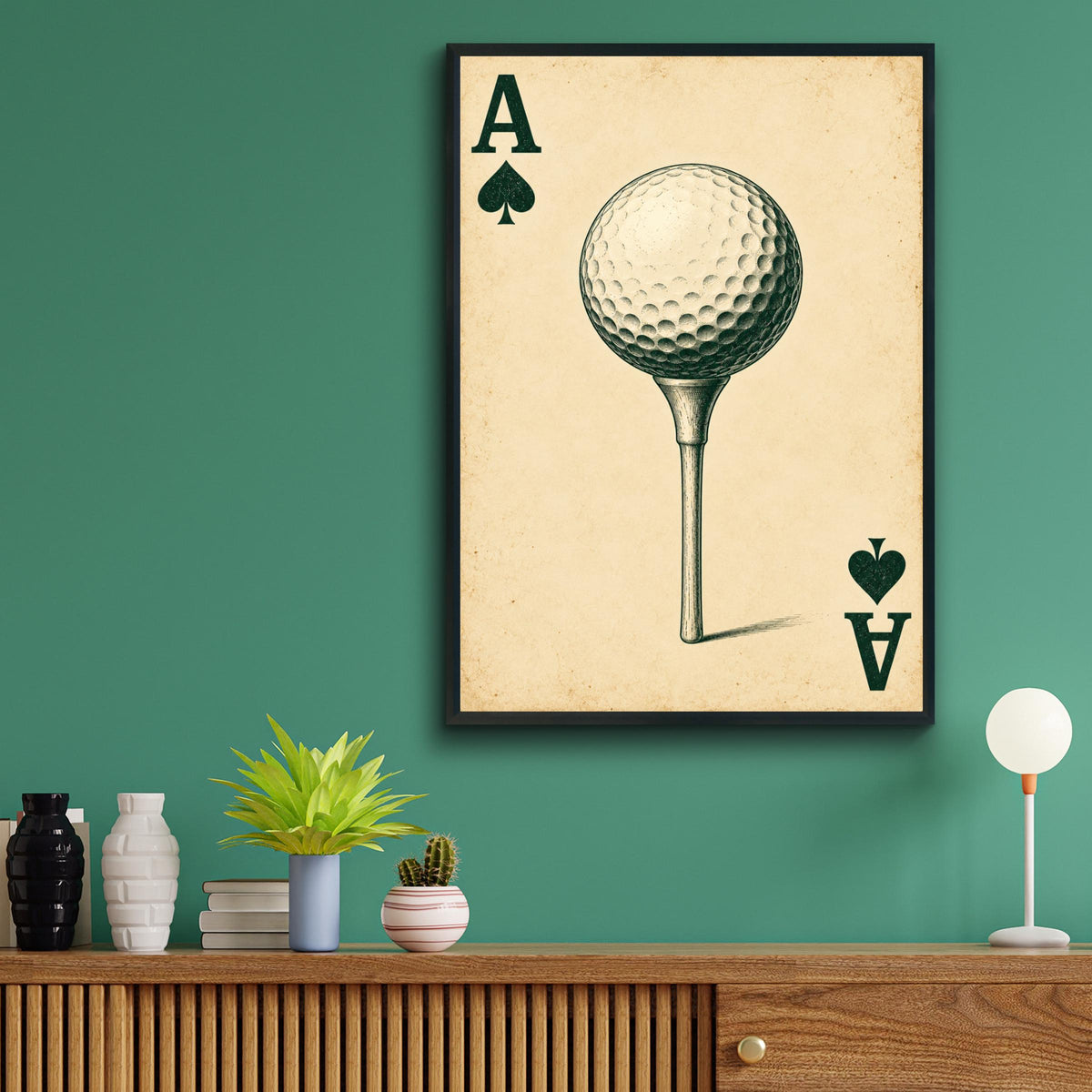 Ace of Spades Golf Ball Poster, Vintage Playing Card Art Print, Golfer Gift, Clubhouse Wall Decor