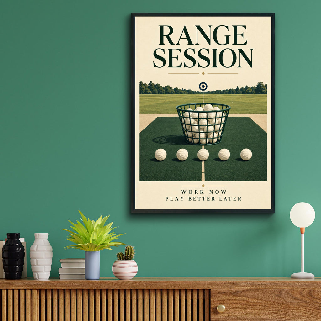 Golf Range Session Poster, Vintage Golf Wall Art, Driving Range Print, Golfer Gift, Green Cream