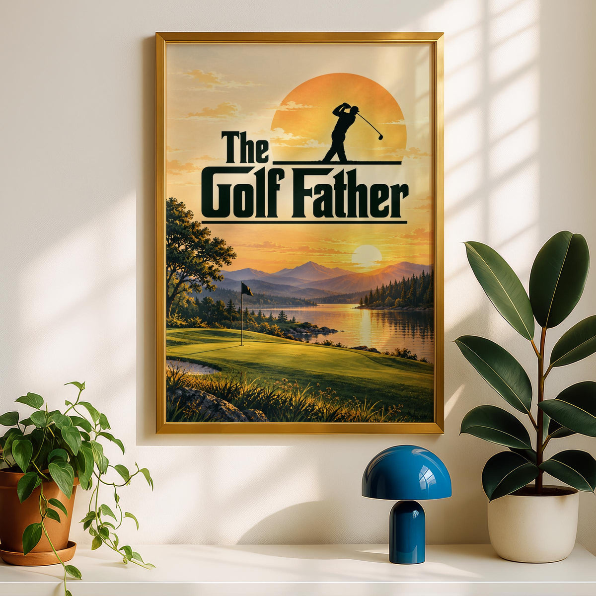 The Golf Father Poster, Golfing Gift for Dad, Sunset Golf Course Wall Art, Golfer Print