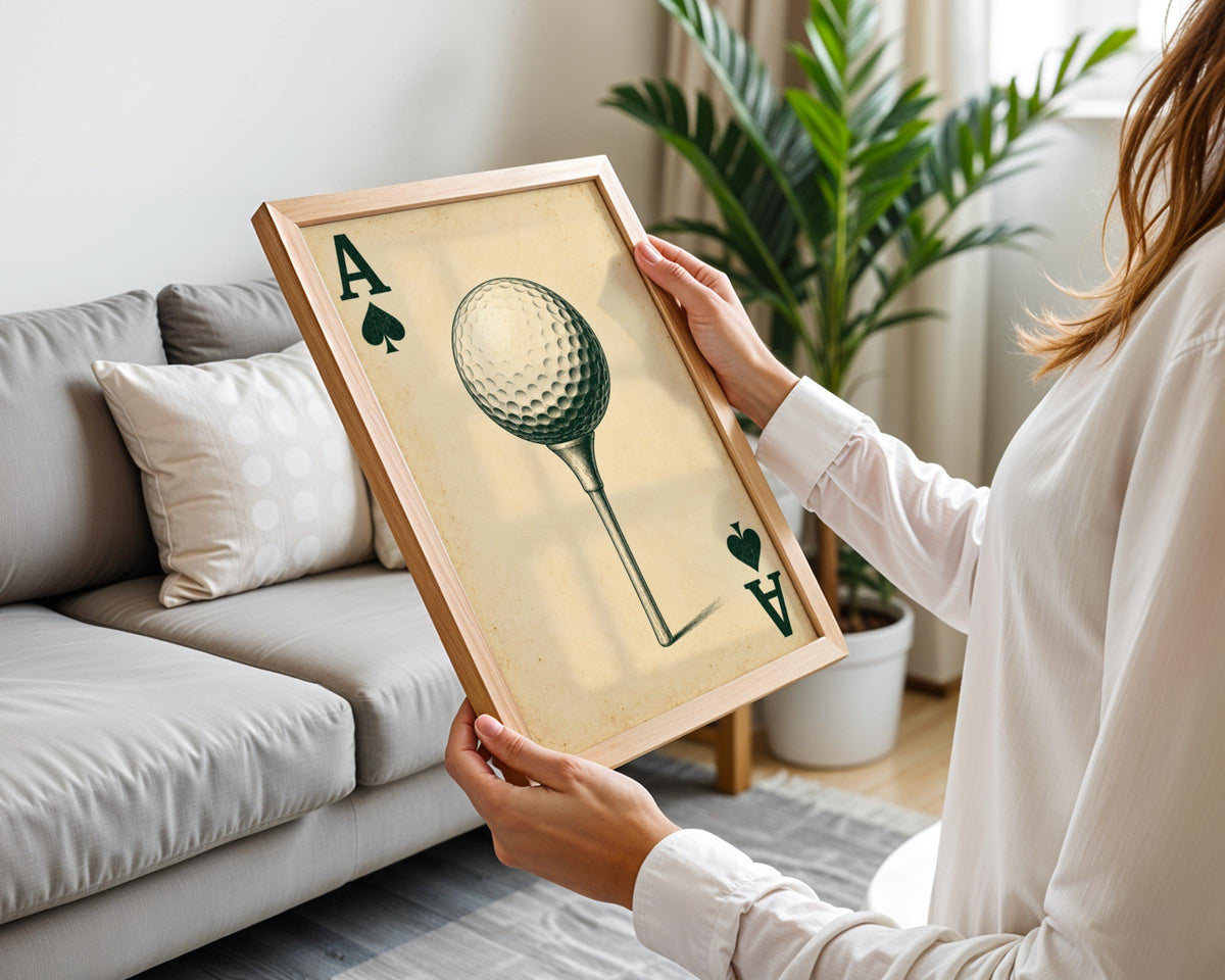 Ace of Spades Golf Ball Poster, Vintage Playing Card Art Print, Golfer Gift, Clubhouse Wall Decor