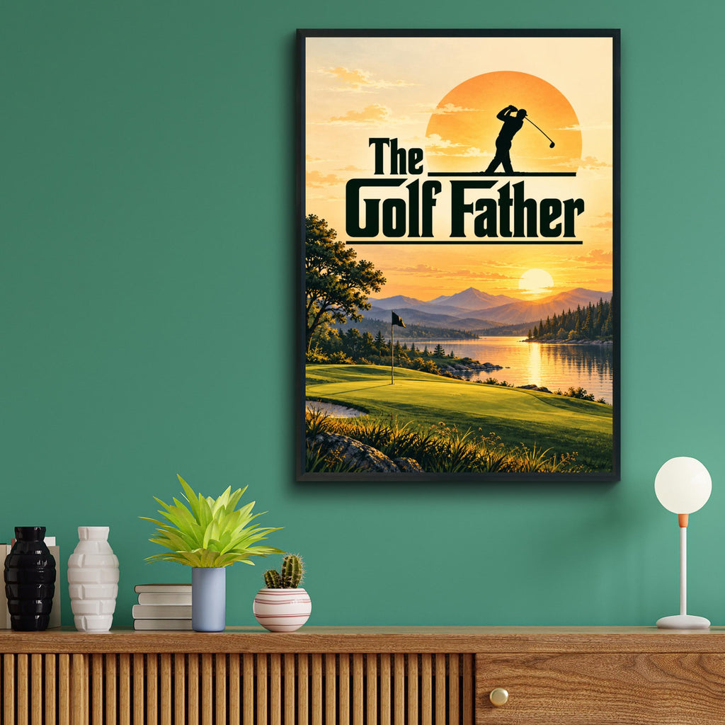 The Golf Father Poster, Golfing Gift for Dad, Sunset Golf Course Wall Art, Golfer Print