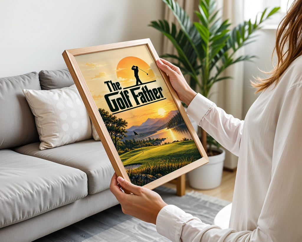 The Golf Father Poster, Golfing Gift for Dad, Sunset Golf Course Wall Art, Golfer Print