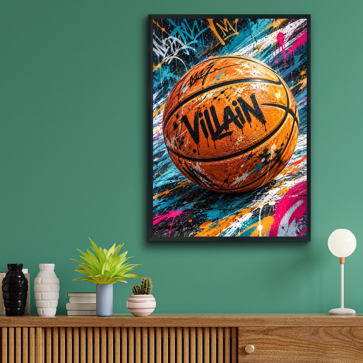Basketball Graffiti Wall Art, Street Art Poster, Villain Sports Print, Urban Teen Bedroom Decor