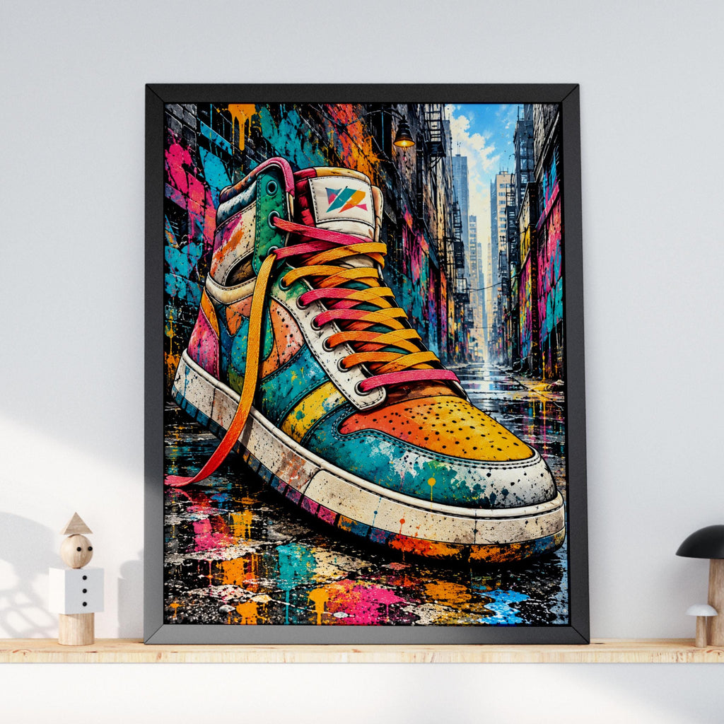 Colourful Sneaker Graffiti Wall Art, Street Art Print, High Top Trainer Poster, Urban Paint Splatter
