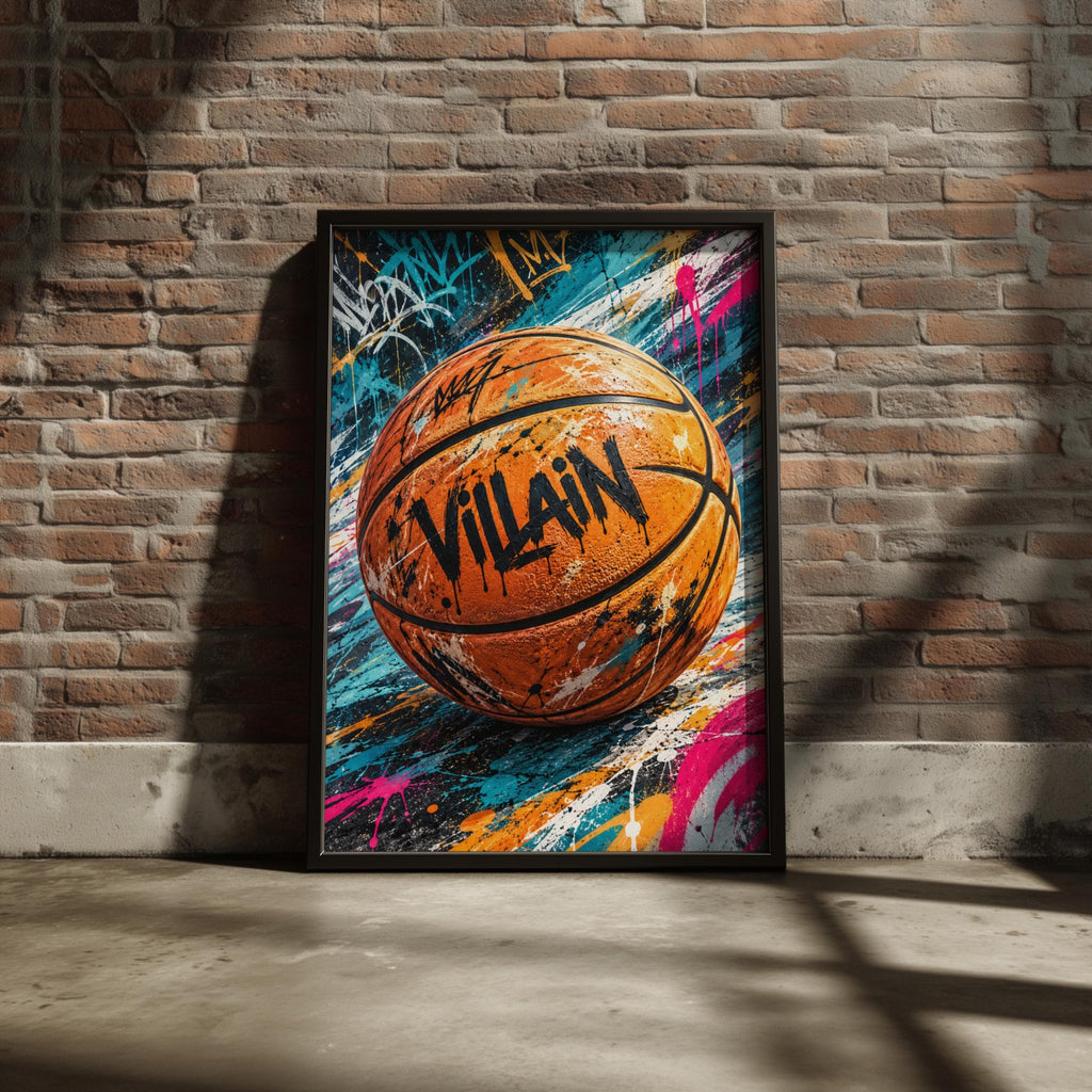 Basketball Graffiti Wall Art, Street Art Poster, Villain Sports Print, Urban Teen Bedroom Decor
