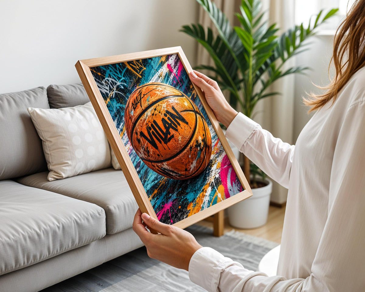 Basketball Graffiti Wall Art, Street Art Poster, Villain Sports Print, Urban Teen Bedroom Decor