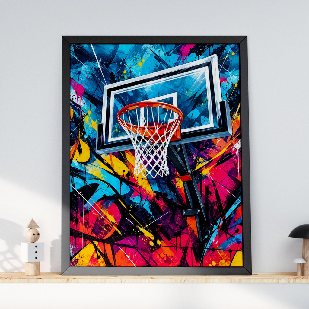 Basketball Hoop Graffiti Poster, Colourful Street Art Print, Urban Sports Wall Art, Teen Bedroom