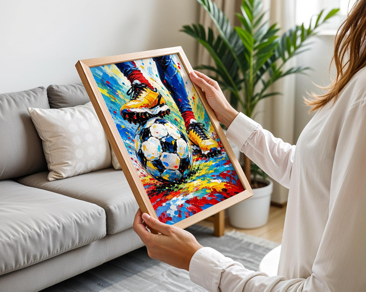 Football Boots Wall Art, Colourful Impasto Football Poster, Abstract Sports Print for Boys Bedroom