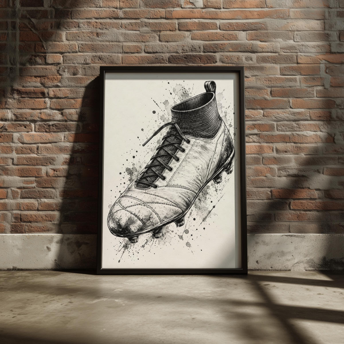 Football Boot Wall Art, Monochrome Ink Sketch Poster, Black and White Footballer Gift Print