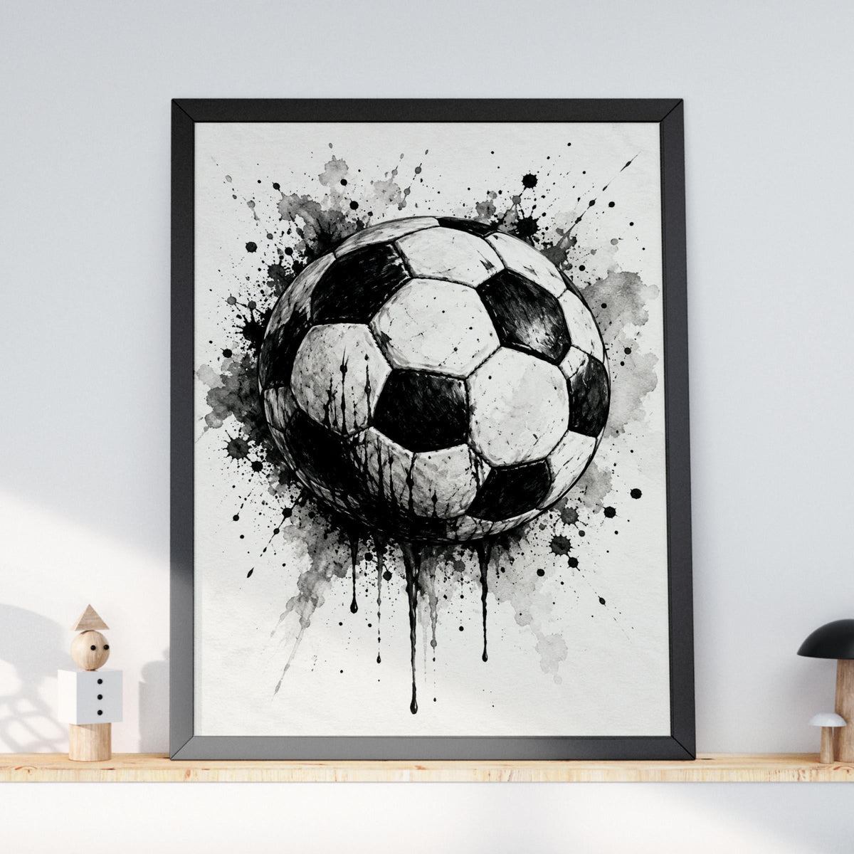 Football Wall Art, Black and White Ink Splash Poster, Soccer Ball Print, Boys Bedroom, Sports Fan