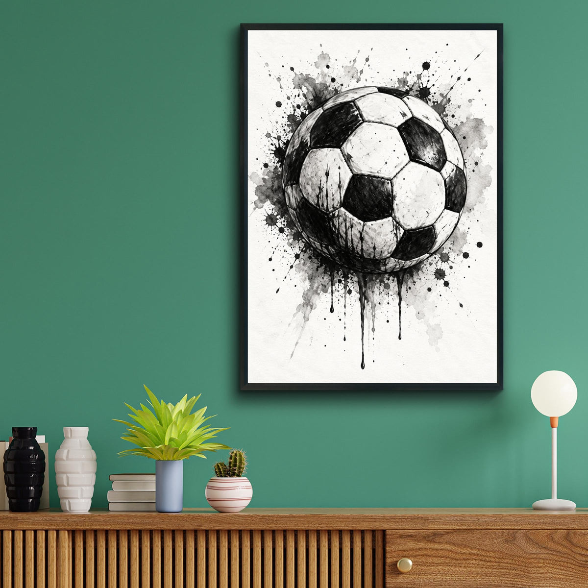 Football Wall Art, Black and White Ink Splash Poster, Soccer Ball Print, Boys Bedroom, Sports Fan