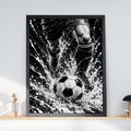 Football Poster, Black and White Soccer Wall Art, Footballer Action Print, Sports Bedroom Decor