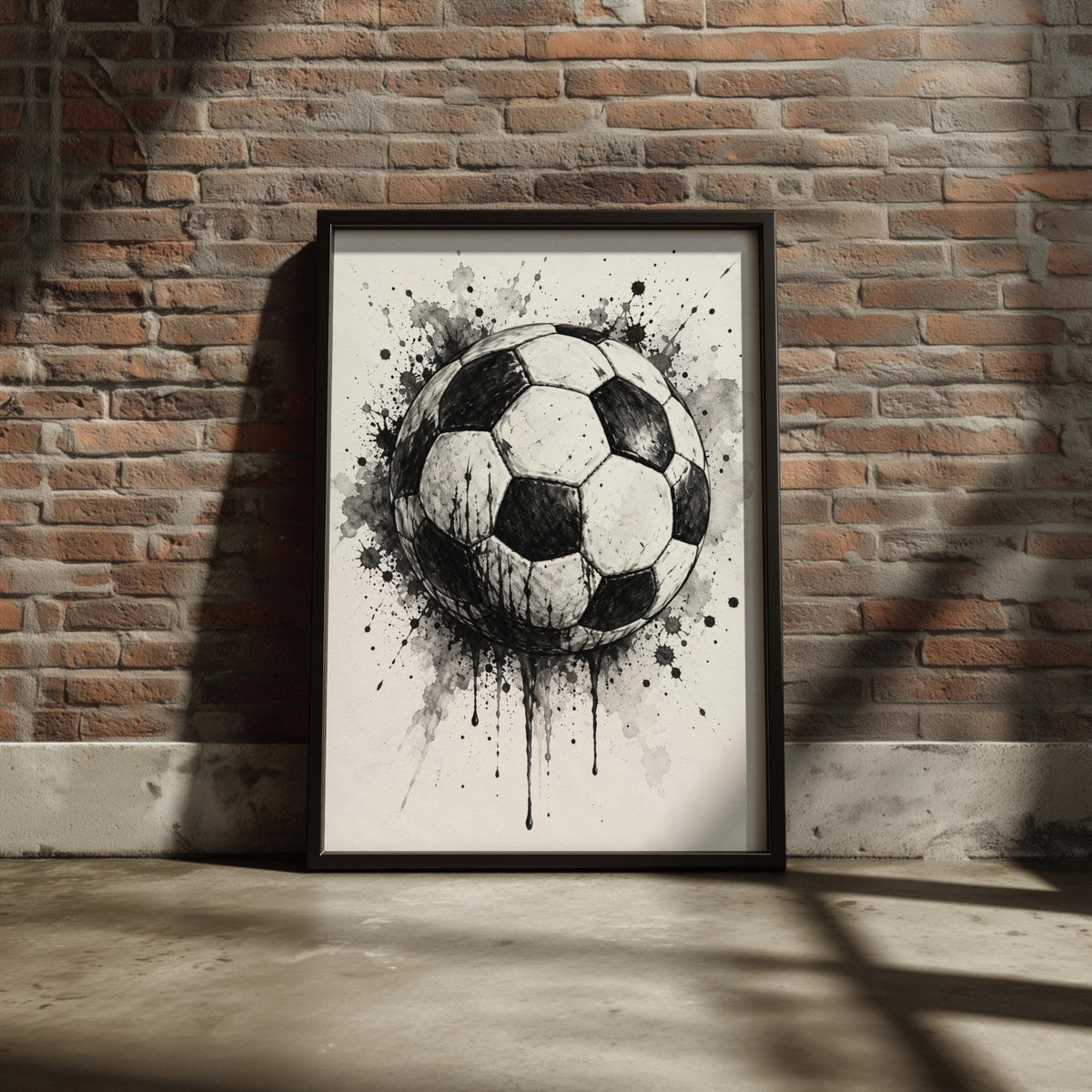 Football Wall Art, Black and White Ink Splash Poster, Soccer Ball Print, Boys Bedroom, Sports Fan
