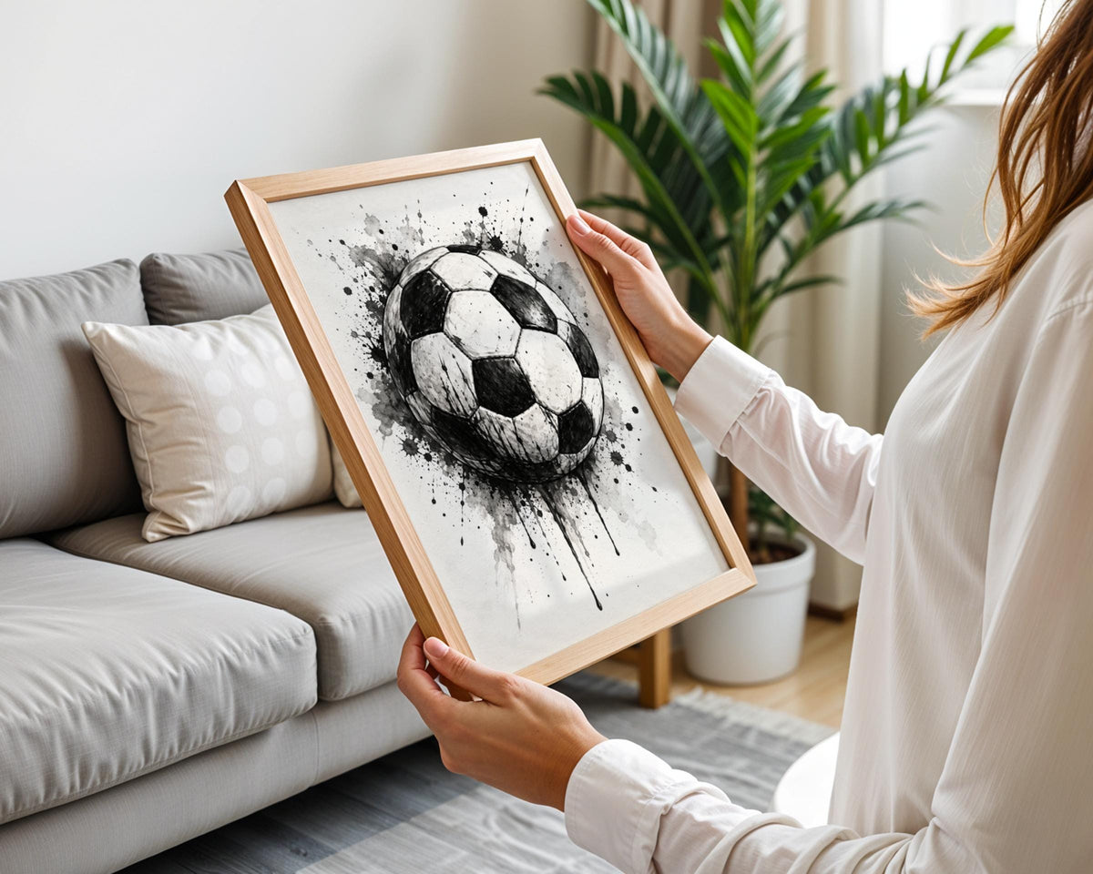 Football Wall Art, Black and White Ink Splash Poster, Soccer Ball Print, Boys Bedroom, Sports Fan
