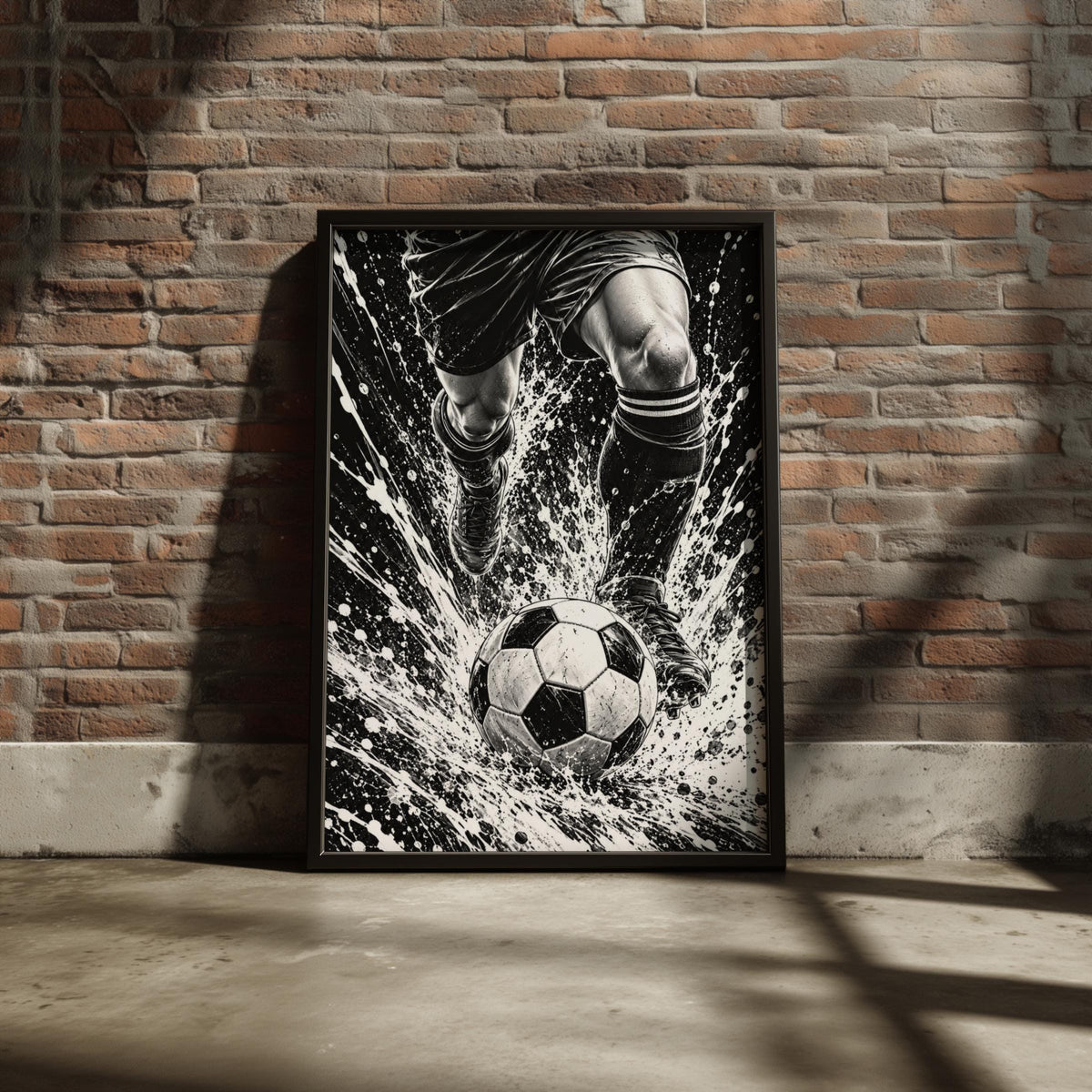 Football Poster, Black and White Soccer Wall Art, Footballer Action Print, Sports Bedroom Decor