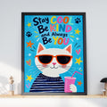 Cool Cat Poster, Stay Cool Be Kind Quote Print, Colourful Kids Room Wall Art, Cute Nursery Decor