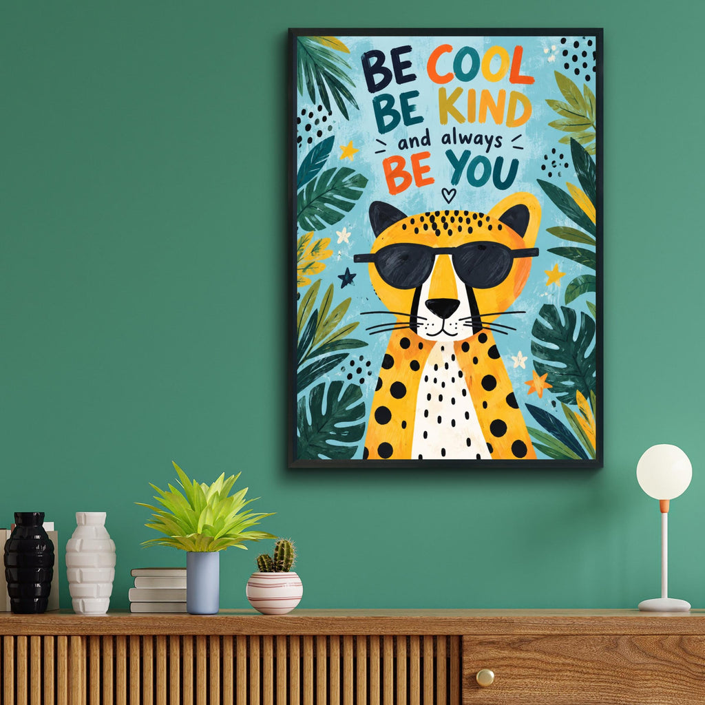 Cheetah Nursery Wall Art, Be Cool Be Kind Print, Kids Room Poster, Jungle Animal Quote