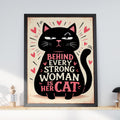 Funny Black Cat Quote Poster, Cat Lover Wall Art, Pink Hearts Typography Print, Grumpy Cat Gift