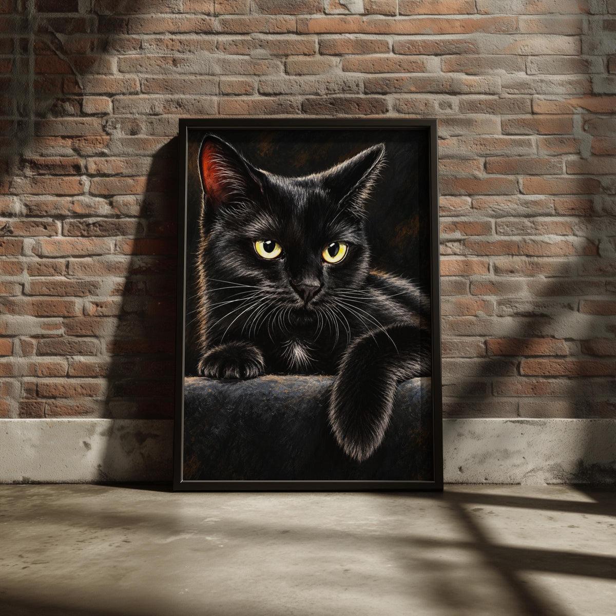 Black Cat Portrait Poster, Golden Eyes Cat Wall Art, Dark Moody Animal Painting, Cat Lover Gift