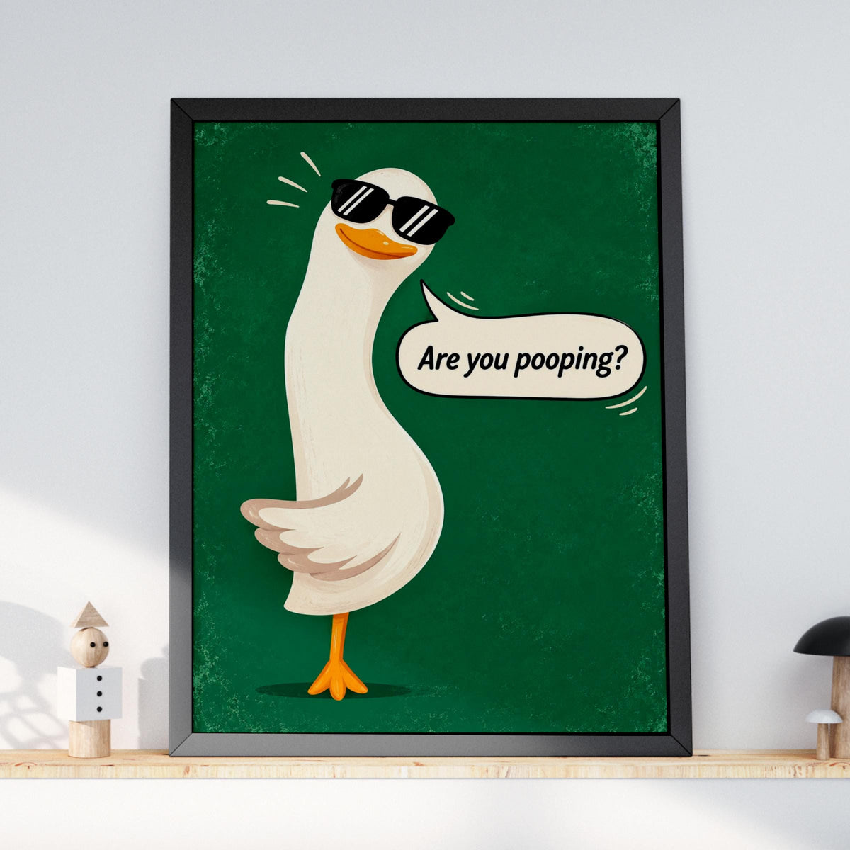 Funny Goose Wall Art, Are You Pooping Poster, Bathroom Humour Print, Quirky Green Toilet Decor