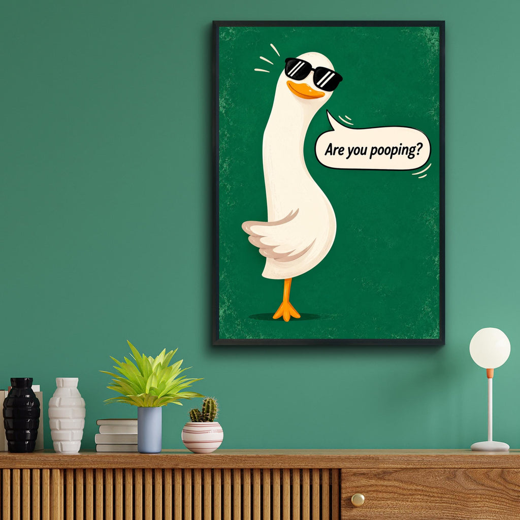 Funny Goose Wall Art, Are You Pooping Poster, Bathroom Humour Print, Quirky Green Toilet Decor