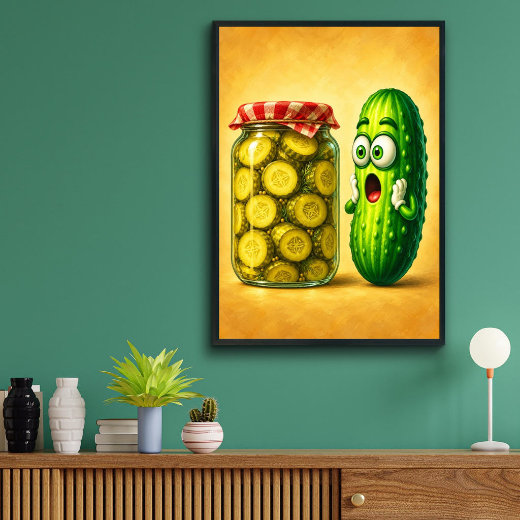 Funny Pickle Wall Art, Startled Cucumber Poster, Kitchen Print, Quirky Food Art, Humorous Decor