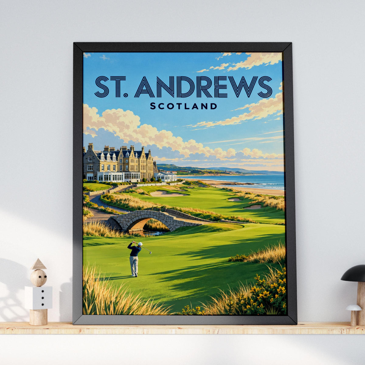 St Andrews Scotland Golf Poster, Links Course Travel Print, Golfer Gift Wall Art, Coastal Golfing