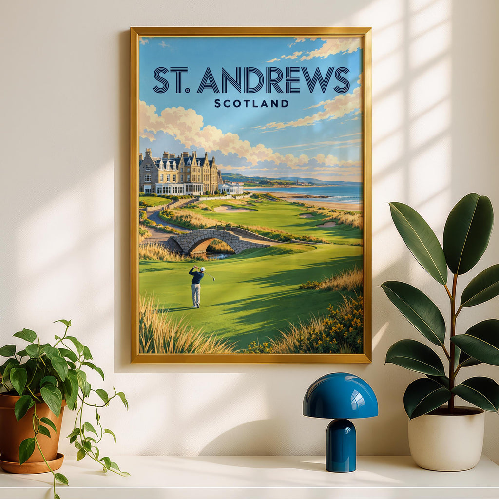 St Andrews Scotland Golf Poster, Links Course Travel Print, Golfer Gift Wall Art, Coastal Golfing