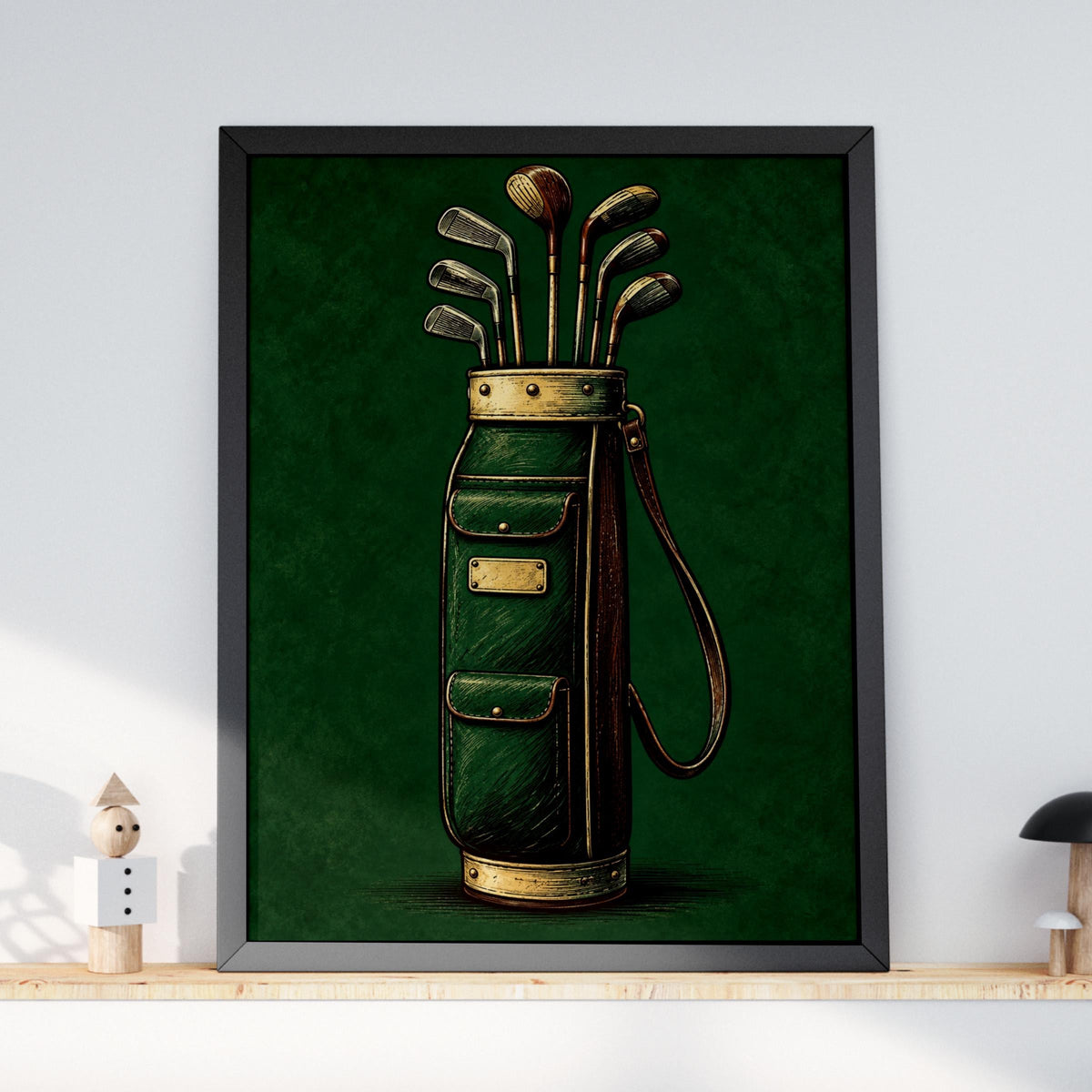 Vintage Golf Bag Poster, Engraved Style Golf Wall Art, Green Golfing Print, Golfer Gift Decor
