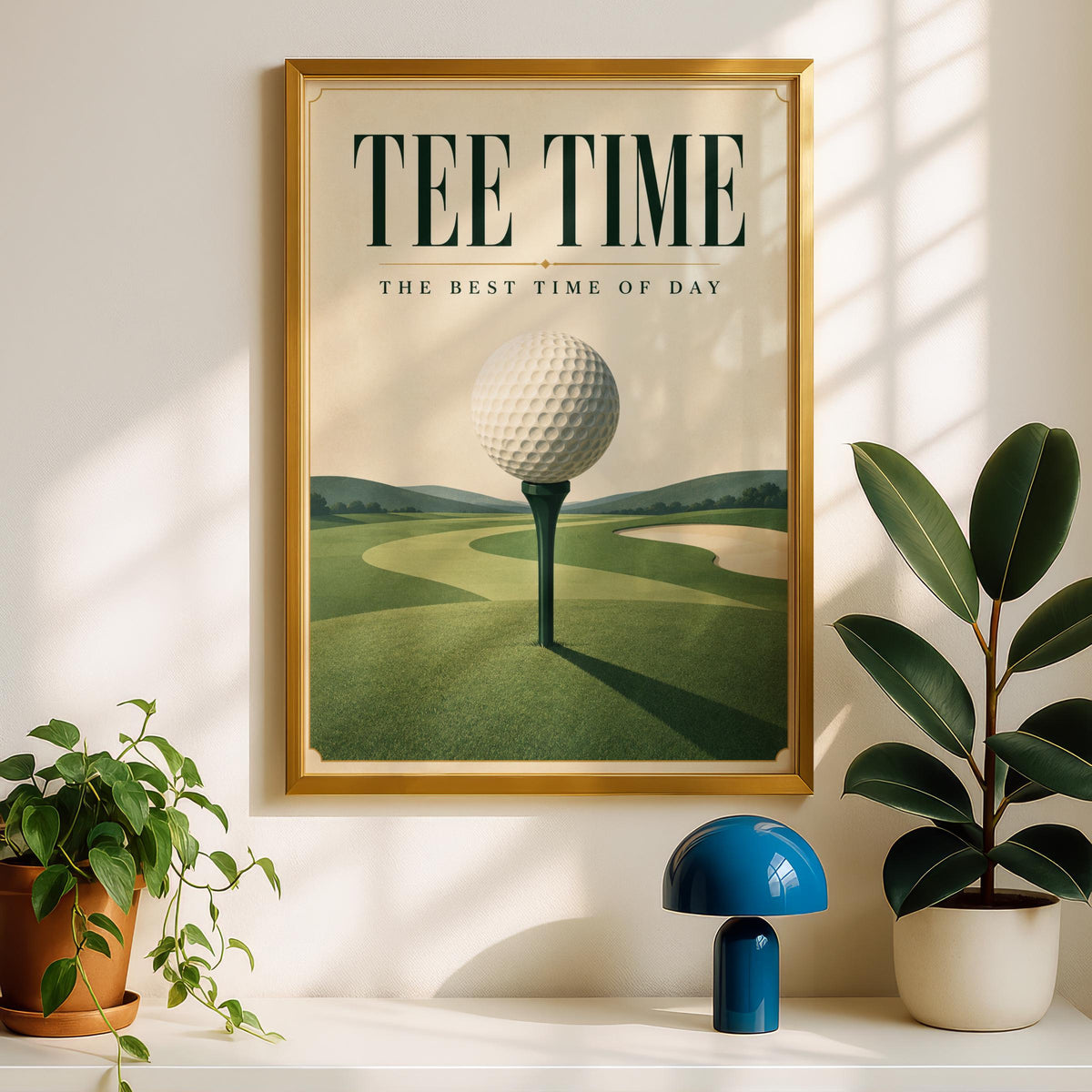Tee Time Golf Poster, Vintage Golf Ball Wall Art, Golfer Gift Print, Green Fairway Course