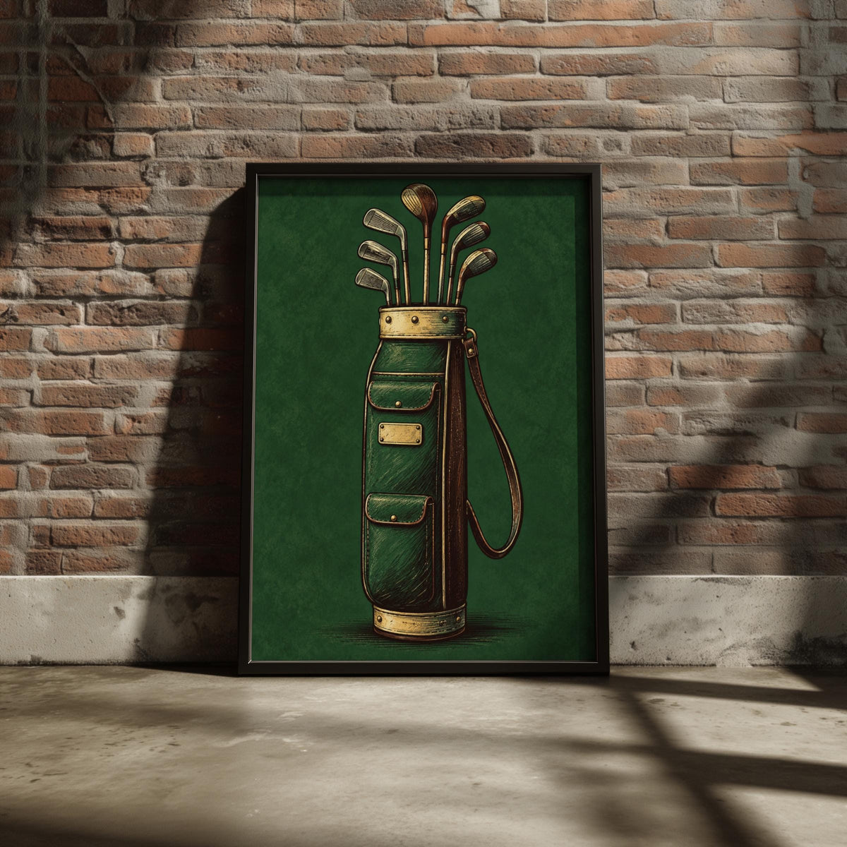 Vintage Golf Bag Poster, Engraved Style Golf Wall Art, Green Golfing Print, Golfer Gift Decor