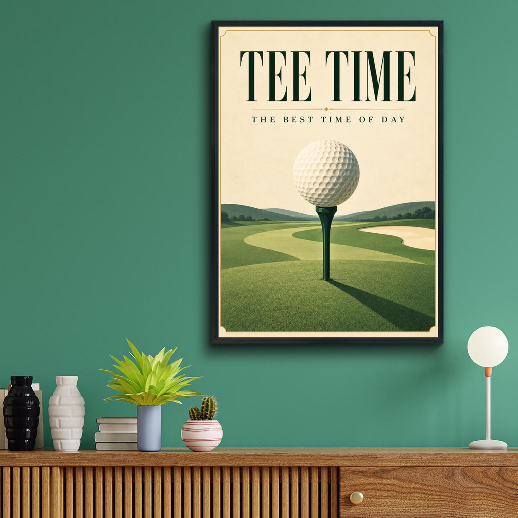 Tee Time Golf Poster, Vintage Golf Ball Wall Art, Golfer Gift Print, Green Fairway Course