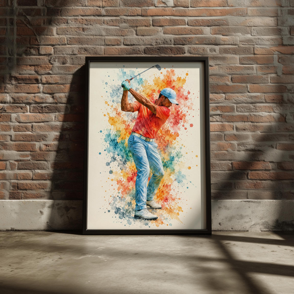 Golfer Watercolour Wall Art Print, Golf Poster, Colourful Paint Splash Sports Gift for Golf Lovers