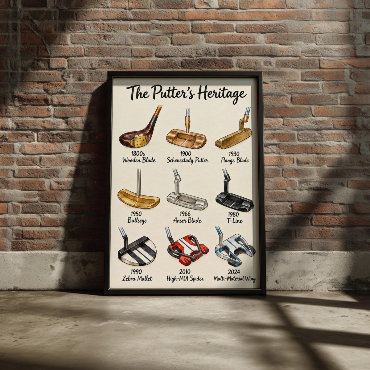 Golf Putter History Poster, Vintage Golfer Gift, Golf Wall Art, Clubhouse Man Cave Decor, Dad Print